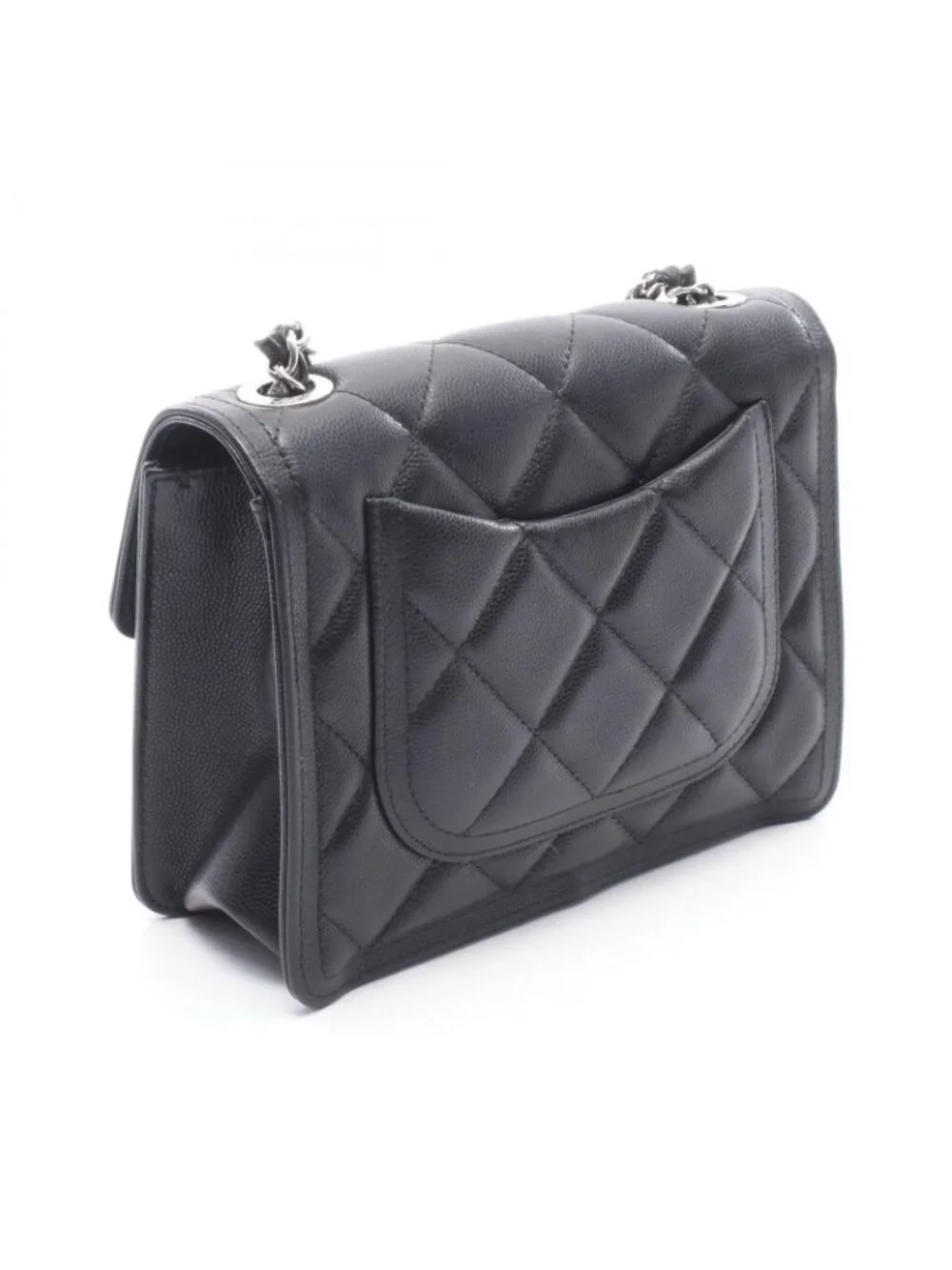 Chanel Shoulder Bag Quilted Black Caviar Leather Small Flap Chain